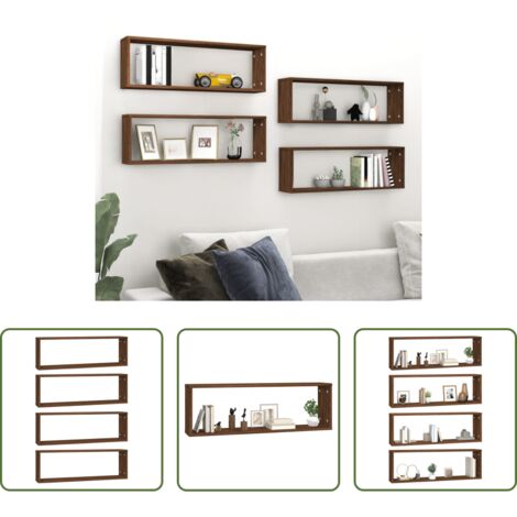 vidaXL Mensole in legno -  Mensole Muro Cubo 4 Rovere Marrone 80x15x26,5 Legno Multistrato