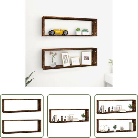 vidaXL Mensole in legno -  Mensole Parete Cubo 2 Rovere Fumo 80x15x26,5 Legno Multistrato