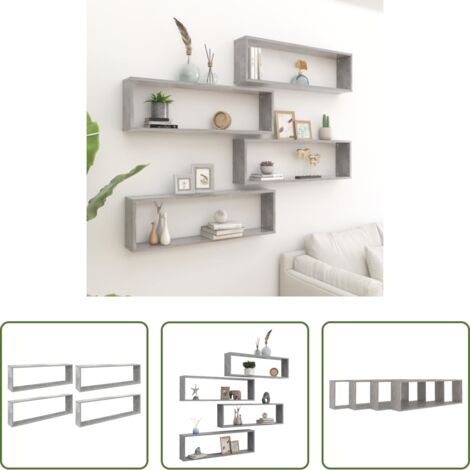 vidaXL Mensole in legno -  Mensole Parete Cubo 4pz Grigio Cemento 100x15x30 cm Multistrato
