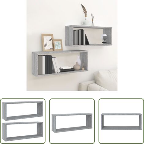 vidaXL Mensole in legno multistrato -  Mensole Cubo Muro 2 pz Grigio Sonoma 60x15x23 cm in Multistrato