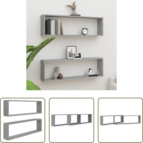 vidaXL Mensole in legno multistrato -  Mensole Cubo Muro 2pz Grigio Sonoma 100x15x30 Legno Multistrato