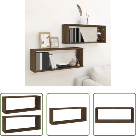 vidaXL Mensole in legno multistrato -  Mensole Cubo Muro 2pz Rovere Marrone 60x15x23 cm in Multistrato