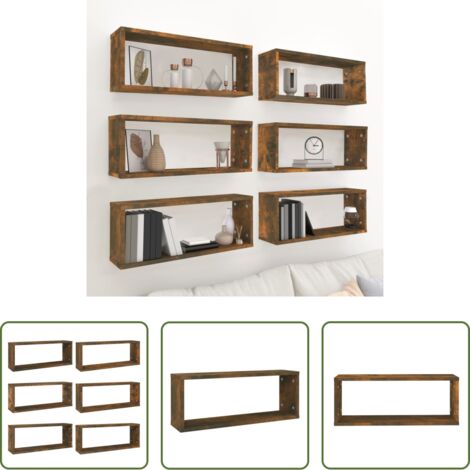vidaXL Mensole in legno multistrato -  Mensole Parete Cubo 6pz Rovere Fumo 60x15x23 cm in Multistrato