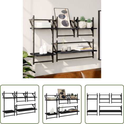 vidaXL Mensole in legno -  Set Mensole da Parete con Aste 4pz Nero in Legno Multistrato