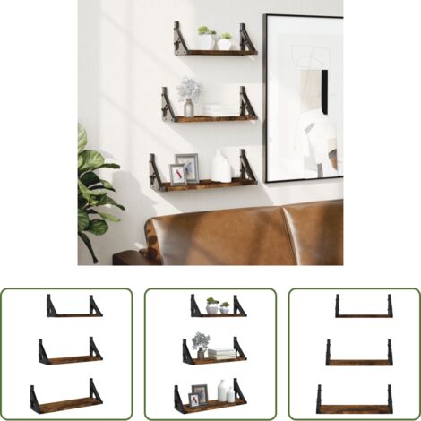 vidaXL Mensole in legno -  Set Mensole Parete 3pz Rovere Fumo in Legno Multistrato