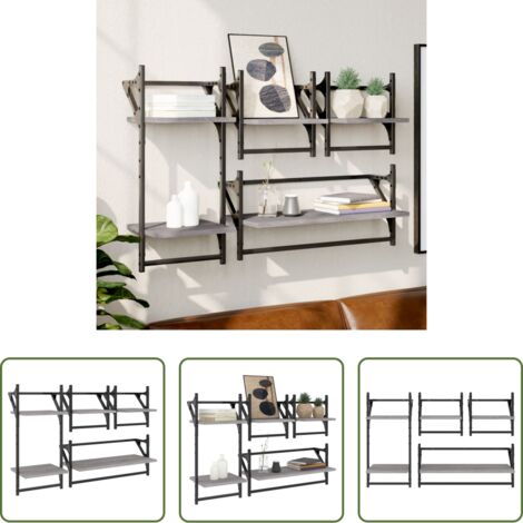 vidaXL Mensole in legno -  Set Mensole Parete con Aste 4pz Grigio Sonoma Legno Multistrato