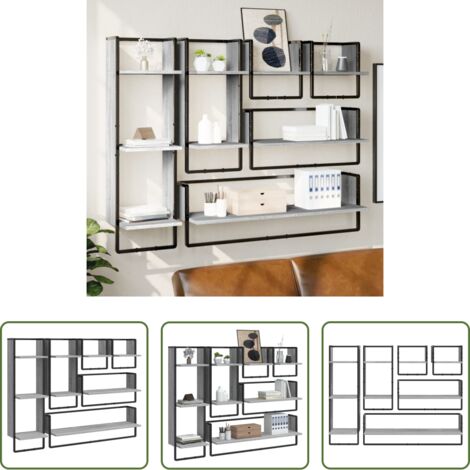 vidaXL Mensole in legno -  Set Mensole Parete con Aste 6pz Grigio Sonoma Legno Multistrato