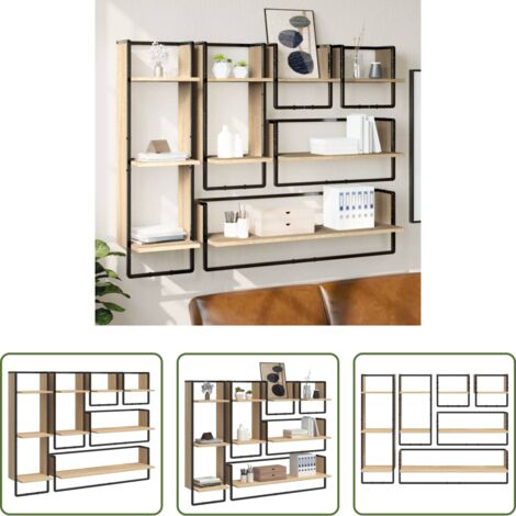 vidaXL Mensole in legno -  Set Mensole Parete con Aste 6pz Rovere Sonoma Legno Multistrato