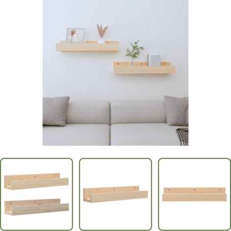 vidaXL Mensole in pino -  Mensole da Parete 2 pz 50x12x9cm in Legno Massello di Pino