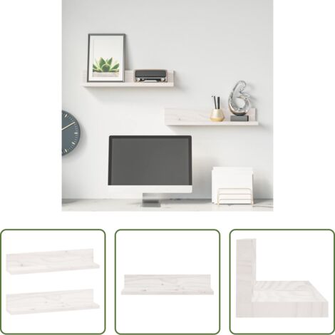 vidaXL Mensole in pino -  Mensole da Parete 2 pz Bianco 50x11x9cm Legno Massello di Pino
