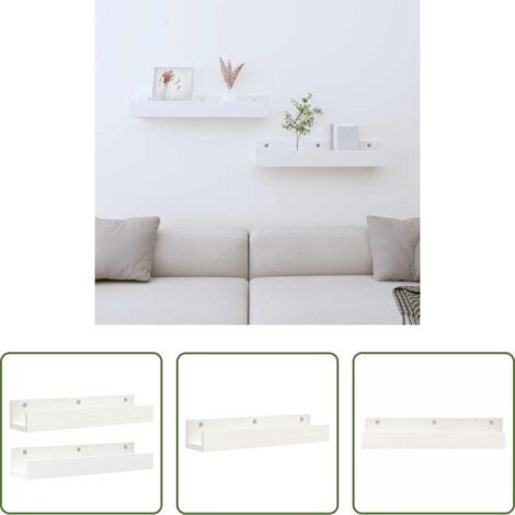 vidaXL Mensole in pino -  Mensole da Parete 2 pz Bianco 50x12x9cm Legno Massello di Pino