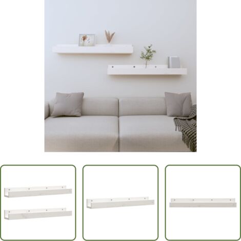 vidaXL Mensole in pino -  Mensole da Parete 2 pz Bianco 80x12x9cm Legno Massello di Pino