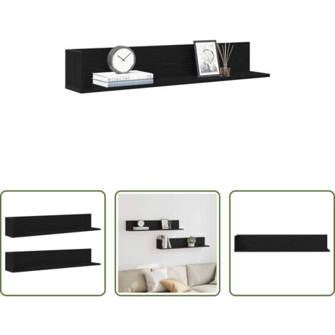 vidaXL Mensole in truciolato - Mensole da Parete 2pz Nere 100x16,5x16,5 cm Legno Multistrato