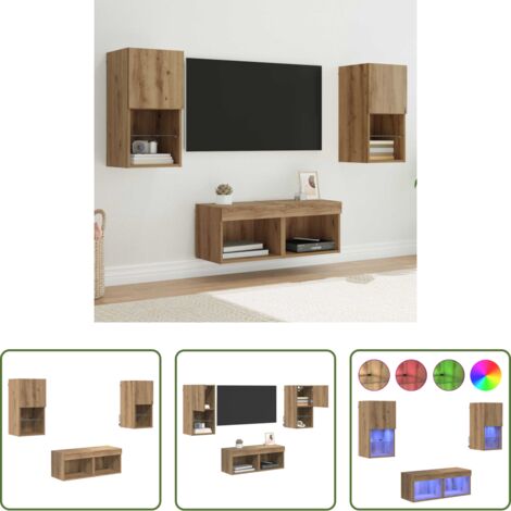 vidaXL Mensole in vetro -  Mobiletti TV da Parete 4 pcs Rovere artigianale