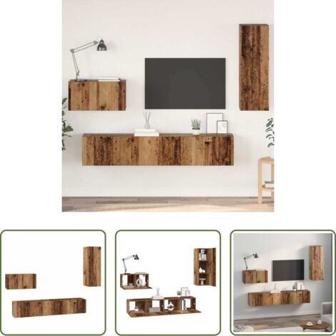vidaXL Mensole -  Mobile TV da Parete 4 pcs Legno vecchio Legno multistrato