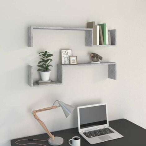 vidaXL Mensole Parete 2pz Grigio Cemento 100x15x20cm Legno Multistrato