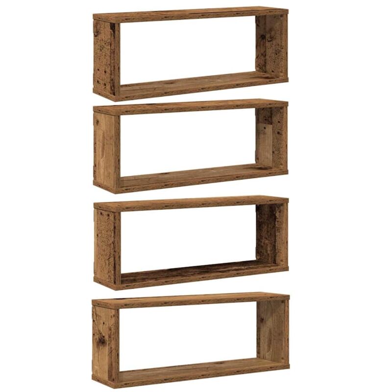 Mensole A Cubo Muro 4 Pz Legno Antico 60x15x23 Cm In Truciolato Vidaxl