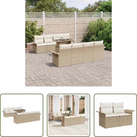 vidaXL Mesa ajustable -  Conjunto de sofá de jardín 9 pcs Beige ratán sintético