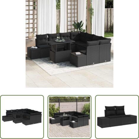vidaXL Mesa ajustable -  Conjunto de sofá de jardín 9 pcs Negro ratán sintético