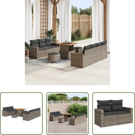 vidaXL Mesa ajustable -  Conjunto de sofá de jardín con cojín Manual 10 pcs Gris