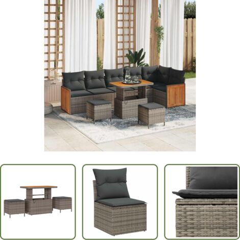 vidaXL Mesa ajustable -  Conjunto de sofás de jardín con cojín 9 pcs Gris
