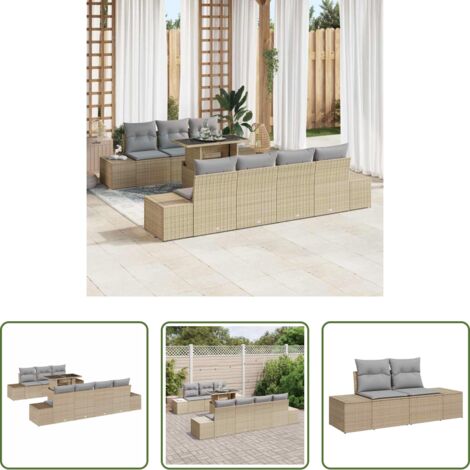 vidaXL Mesa ajustable -  Juego de Sofá Manual 8 pcs Beige y Gris Claro ratán sintético