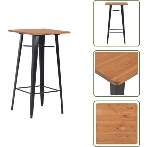 - vidaXL Mesa alta de bar negra madera maciza de pino acero 60x60x108 cm -