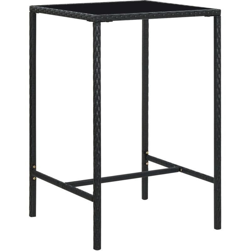 

vidaXL Mesa alta de jardín ratán sintético y vidrio negro 70x70x110 cm - Negro