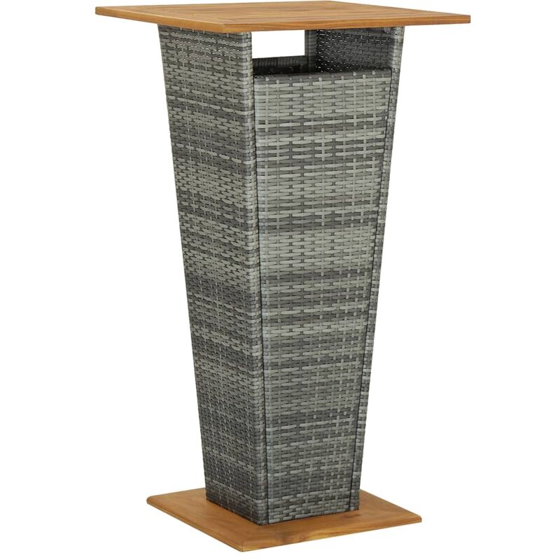 

vidaXL Mesa alta ratán sintético y madera de acacia gris 60x60x110 cm - Gris