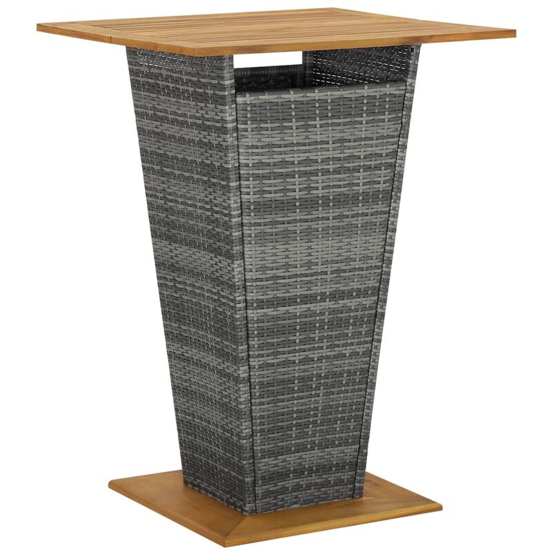 

vidaXL Mesa alta ratán sintético y madera de acacia gris 80x80x110 cm - Gris