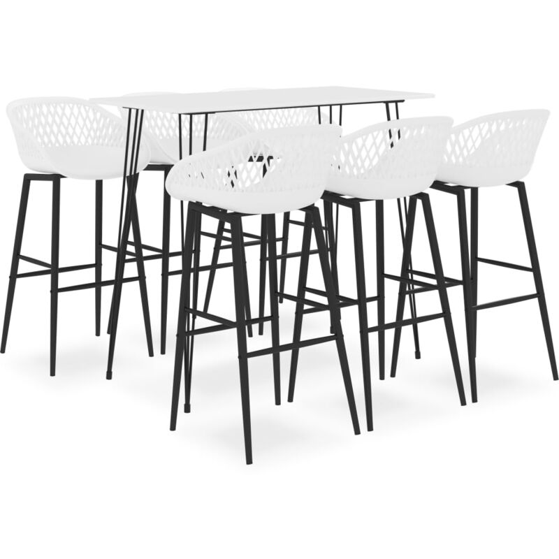 

vidaXL Mesa alta y taburetes de bar 7 piezas blanco - Blanco