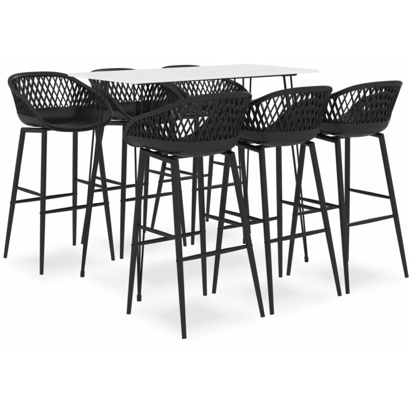

Mesa alta y taburetes de bar 7 piezas blanco y negro - Blanco - Vidaxl