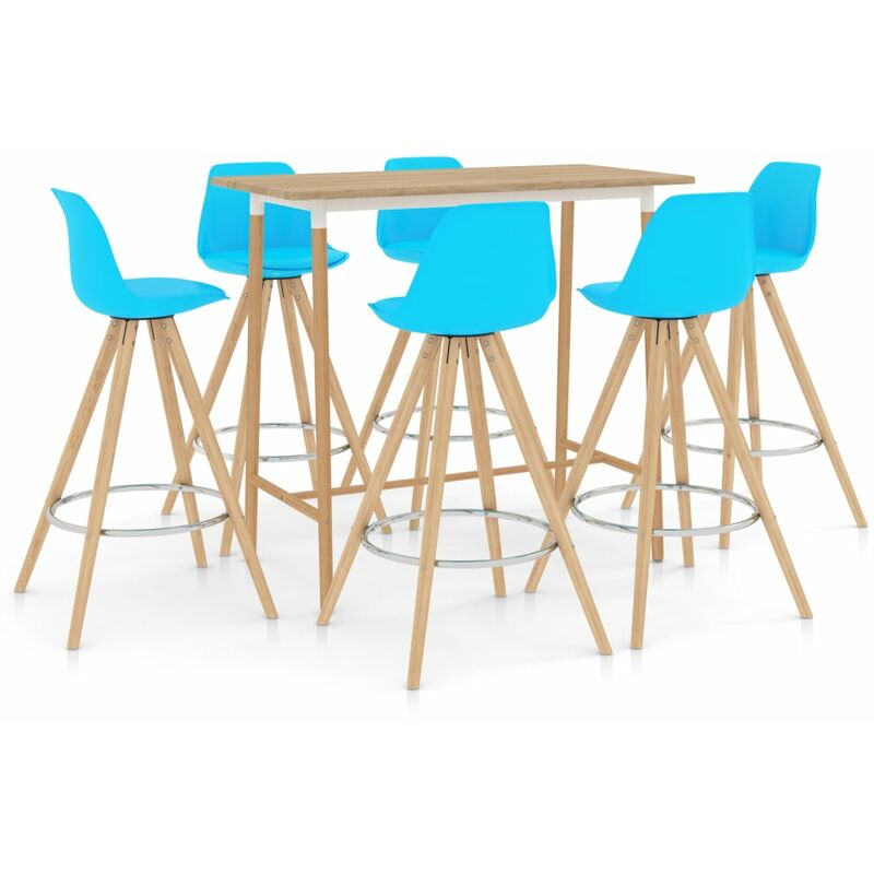 

Mesa alta y taburetes de bar 7 piezas azul - Azul - Vidaxl