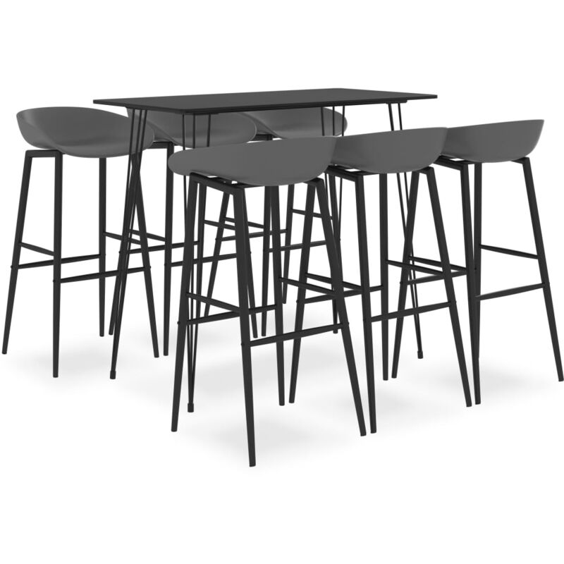

vidaXL Mesa alta y taburetes de bar 7 piezas negro y gris - Negro