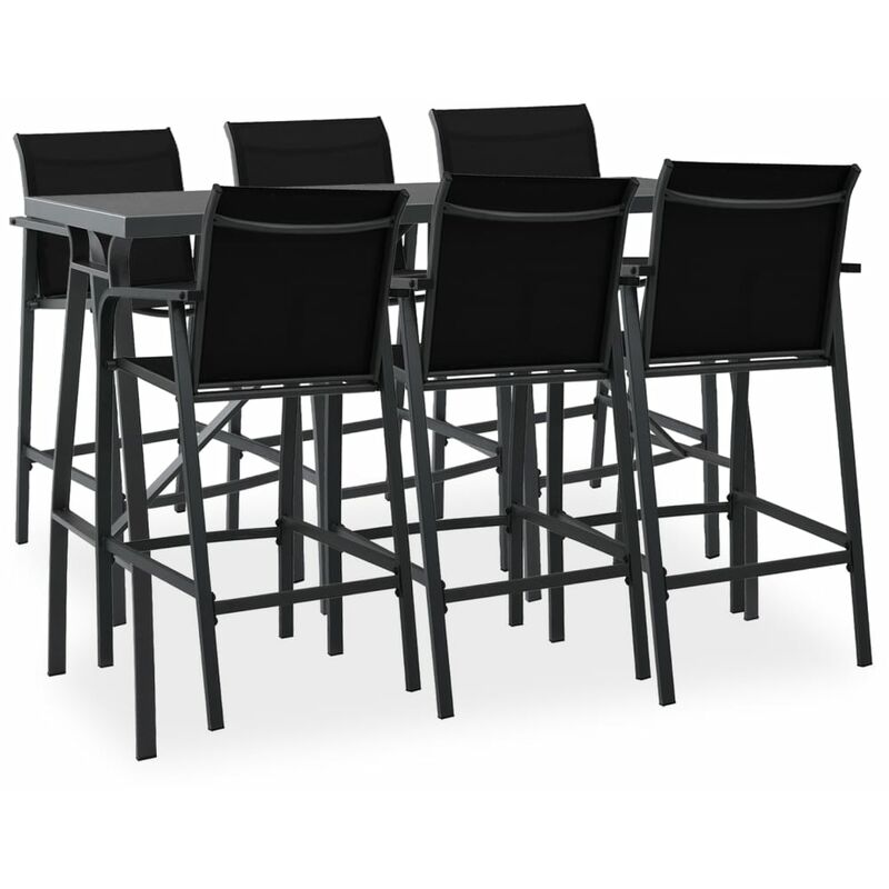 

Mesa alta y taburetes de bar de jardín 7 piezas negro y gris - Negro - Vidaxl