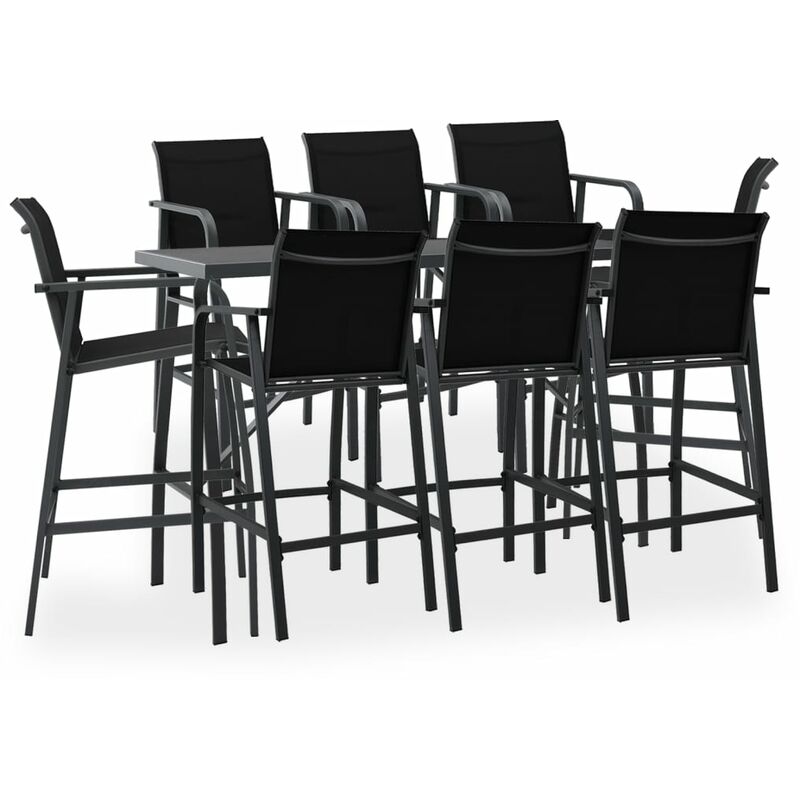 

vidaXL Mesa alta y taburetes de bar de jardín 9 piezas negro y gris - Negro