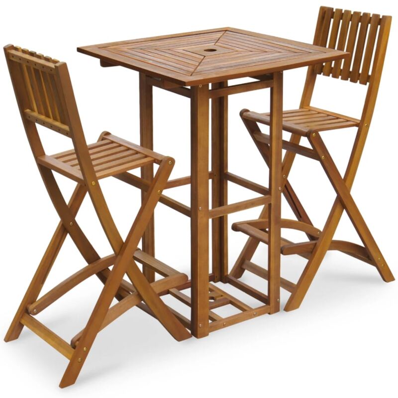 

vidaXL Set mesa y sillas bistró de jardín 3 pzas madera maciza acacia - Marrón