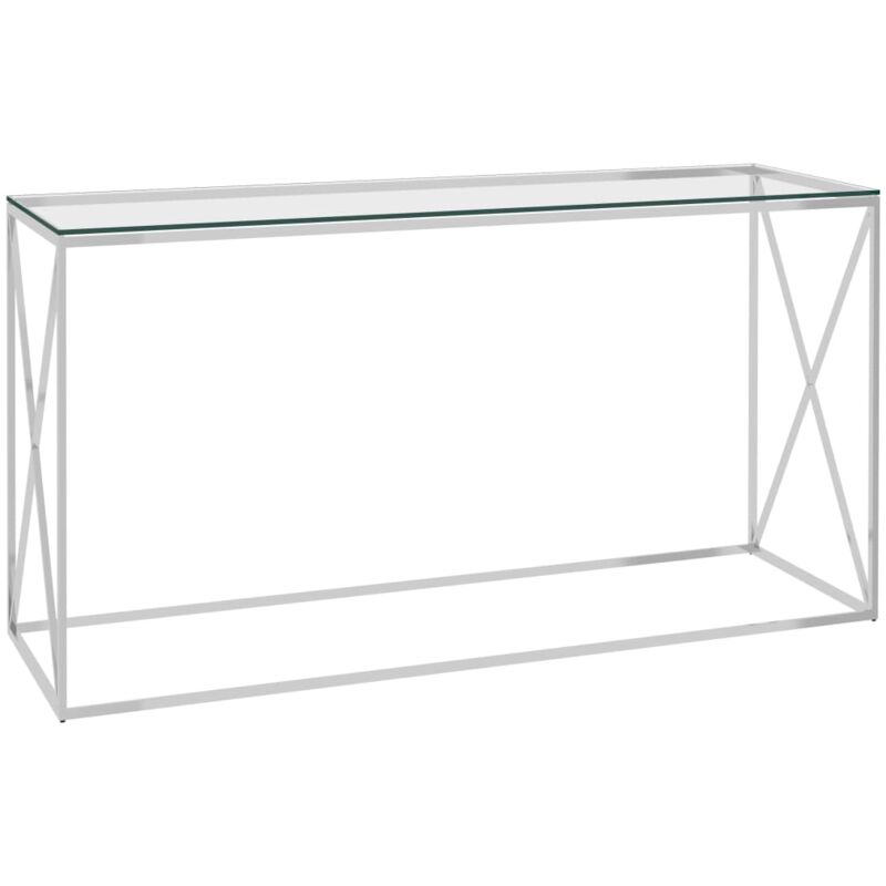 

vidaXL Mesa auxiliar acero inoxidable y vidrio plateado 140x40x78 cm - Plateado