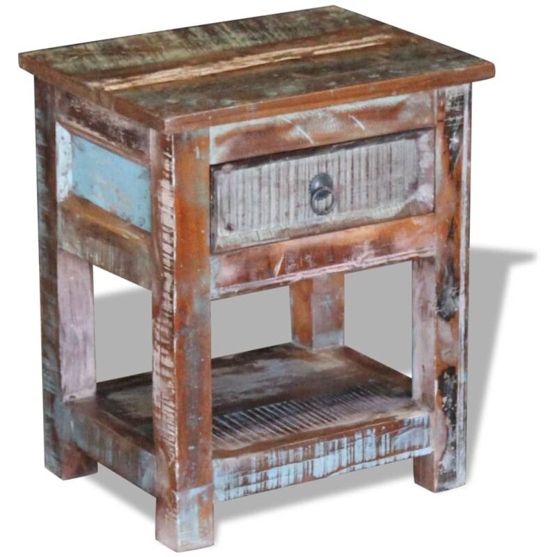 

vidaXL Mesa auxiliar con 1 cajón madera maciza reciclada 43x33x51 cm - Marrón