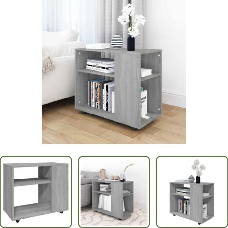 vidaXL Mesa auxiliar con ruedas -  Mesa auxiliar madera contrachapada gris Sonoma 70x35x55 cm