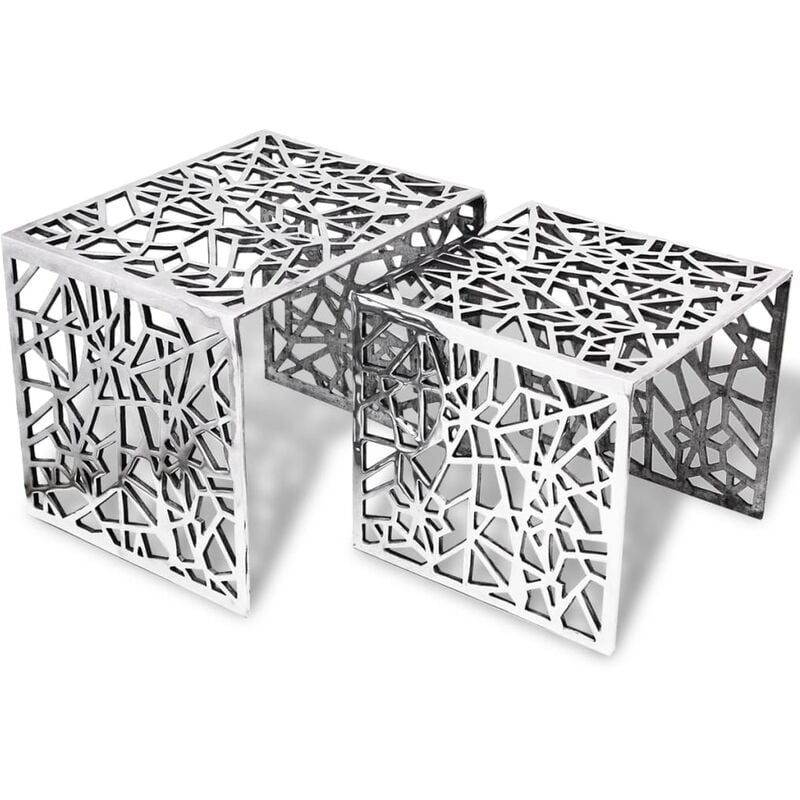 

vidaXL Mesa auxiliar cuadrada aluminio plateada 2 unidades - Plateado