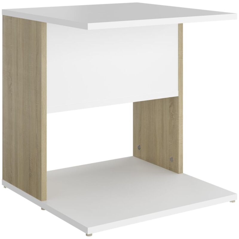 

vidaXL Mesa auxiliar de aglomerado 45x45x48 cm blanco y roble Sonoma - Blanco
