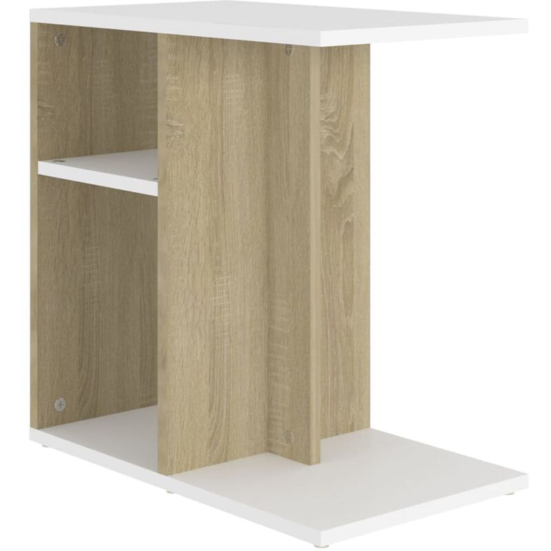 

vidaXL Mesa auxiliar de aglomerado 50x30x50 cm blanco y roble Sonoma - Blanco