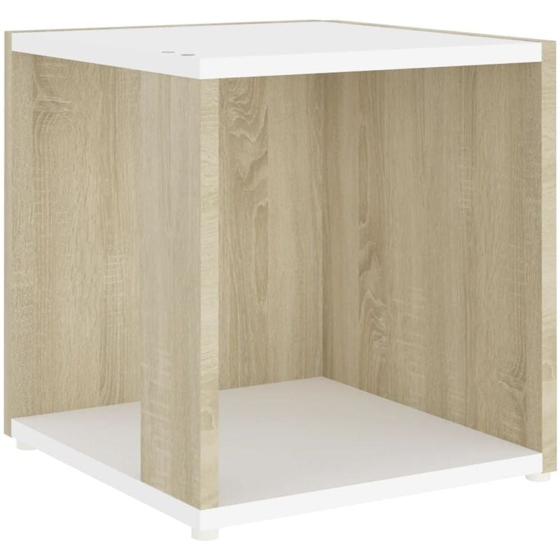 

vidaXL Mesa auxiliar de aglomerado blanco y roble Sonoma 33x33x34,5 cm - Blanco