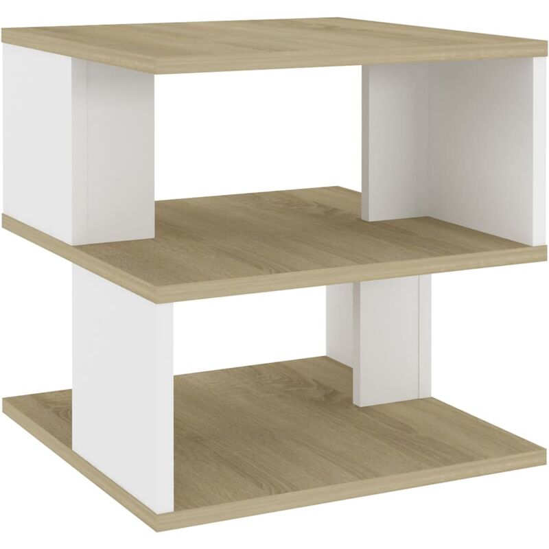 

vidaXL Mesa auxiliar de aglomerado 40x40x40 cm blanco y roble Sonoma - Blanco