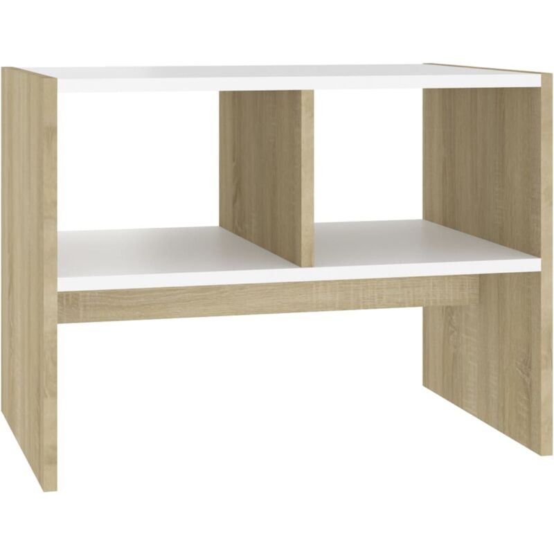 

vidaXL Mesa auxiliar de aglomerado 60x40x45 cm blanco y roble Sonoma - Blanco