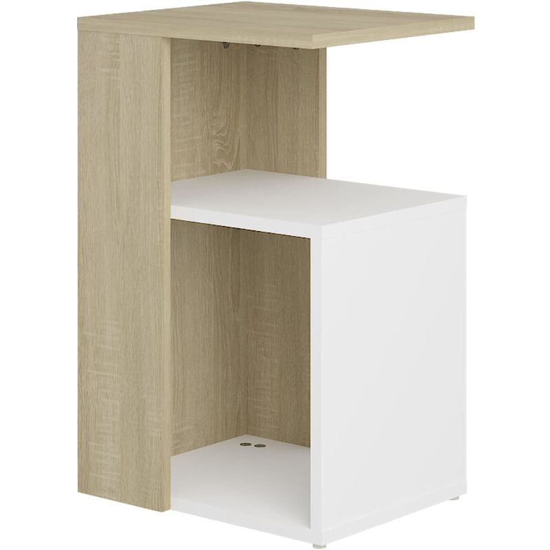 

vidaXL Mesa auxiliar de aglomerado 36x30x56 cm blanco y roble Sonoma - Blanco