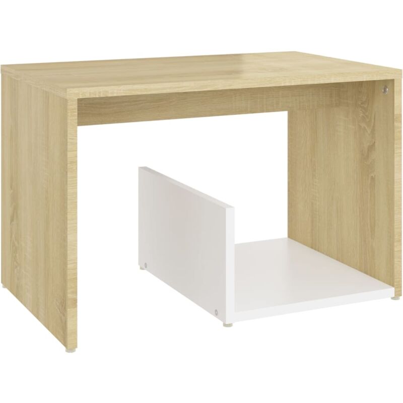 

vidaXL Mesa auxiliar de aglomerado 59x36x38 cm blanco y roble Sonoma - Blanco