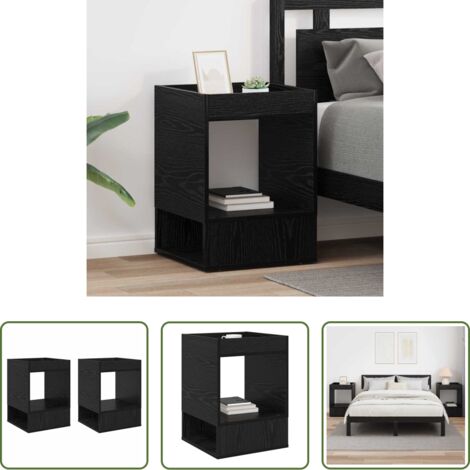 vidaXL Mesa auxiliar -  Mesa Auxiliar 2 pcs Roble Negro 40 x 40 x 56 cm