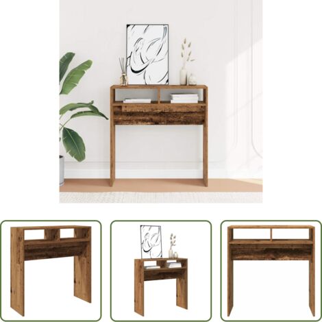 vidaXL Mesa auxiliar -  Mesa consola madera de ingeniería envejecida 78x30x80 cm